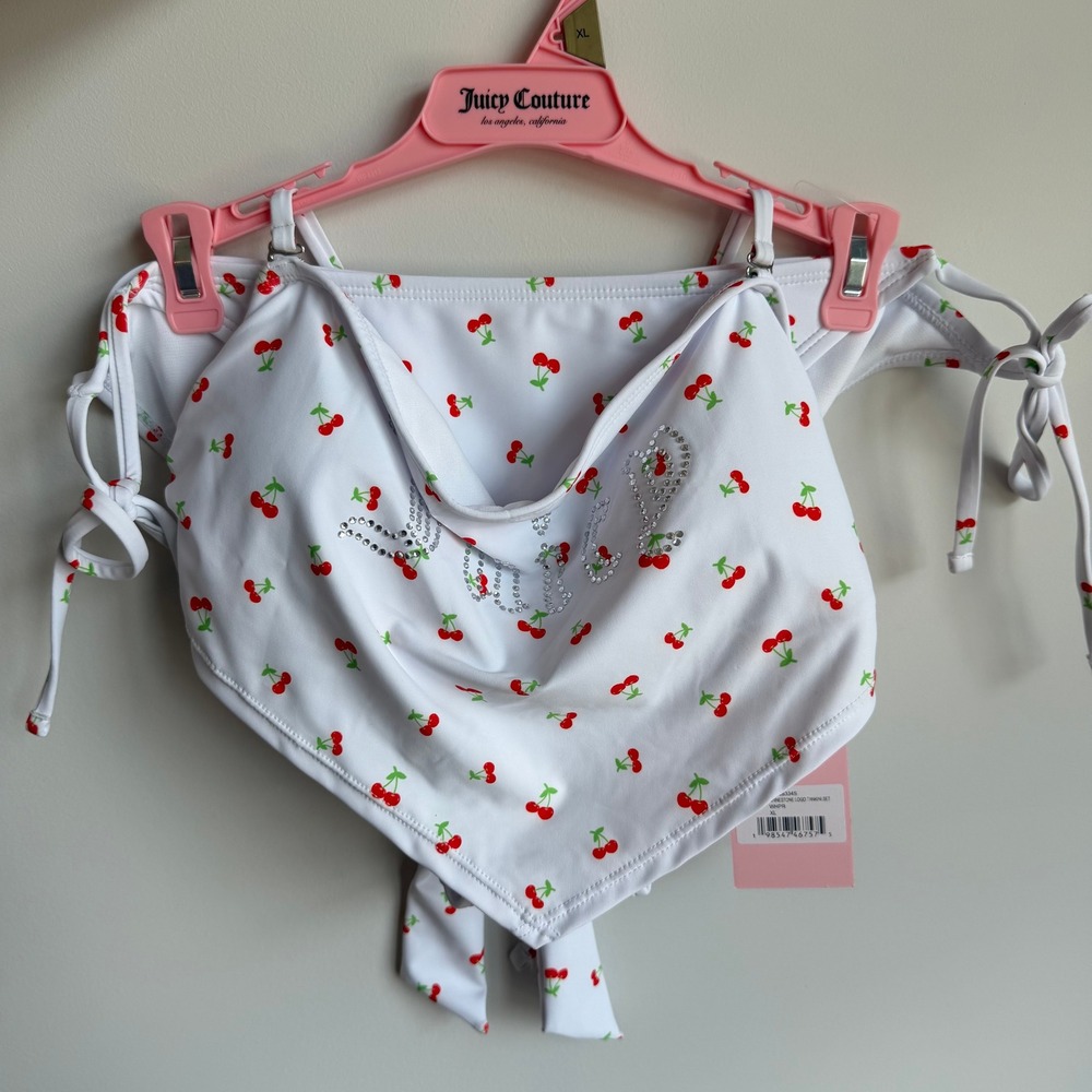 New Juicy Couture XL White Cherry Bikini Tankini Bathing Suit Swimwear Clothing